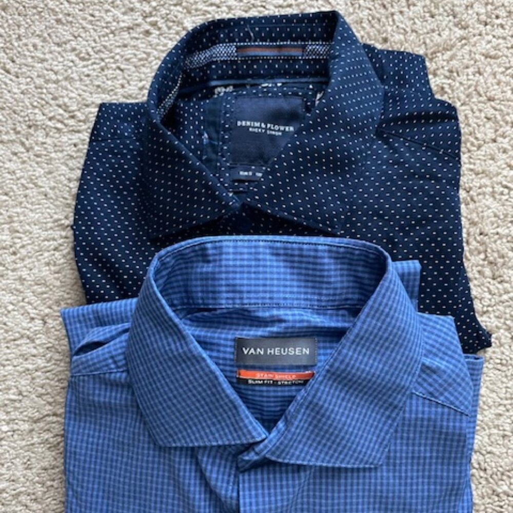 2-Mens shirts-Navy /White Polka Dots &Van Heusen Blue  Button Up Shirt- Small